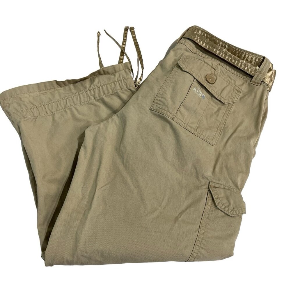 Vintage Y2K Aeropostale Cargo Pants Womens 5/6 Khaki Cropped Satin Ribbon‎ 90s